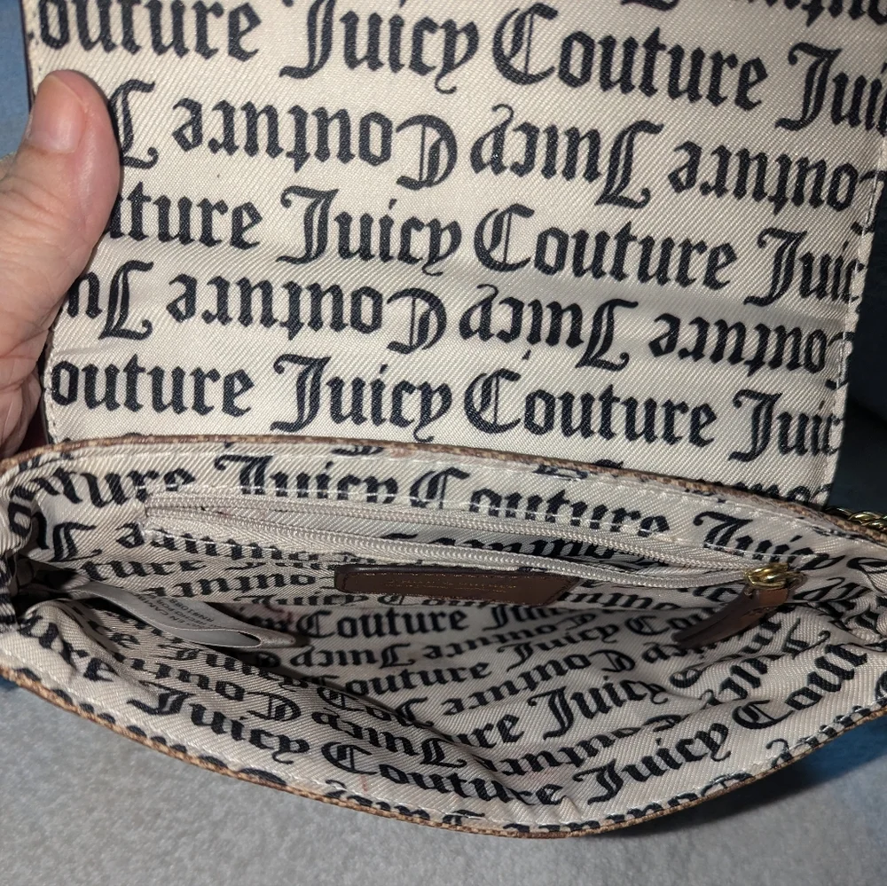 Juicy Couture  Gothic Logo Chestnut Chino statement flap crossbody bag.